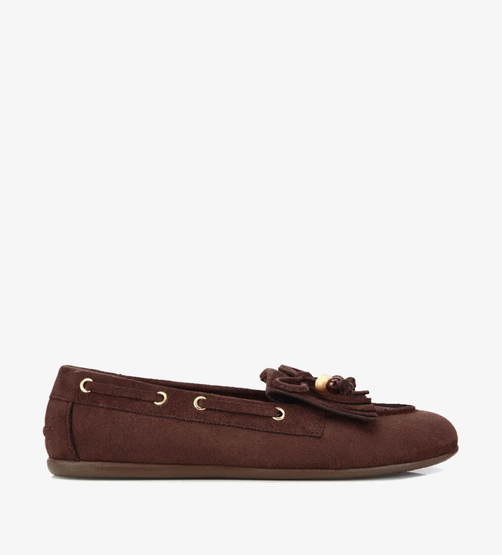 Kadın Kahverengi Süet Fiyonk Detaylı Bağcıklı Loafer