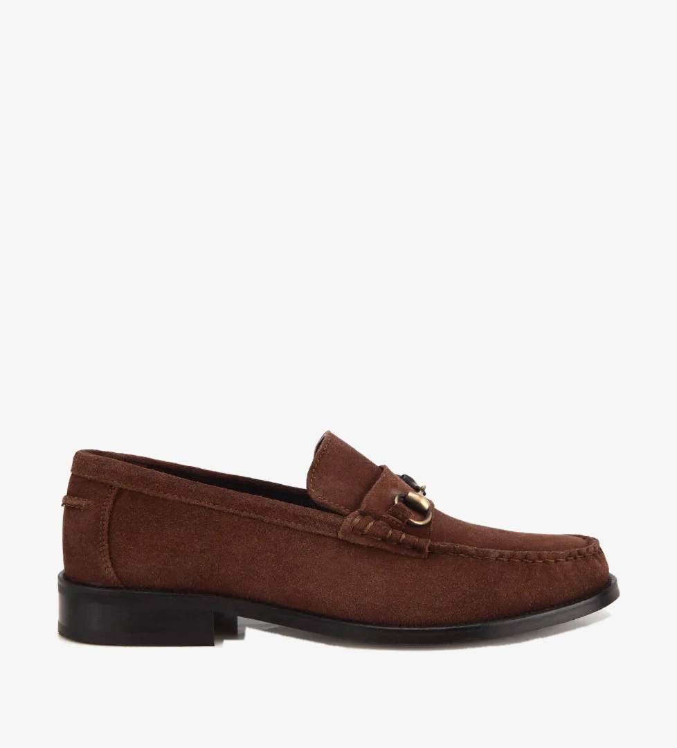 Erkek Süet Deri Kahverengi Toka Detaylı Klasik Loafer