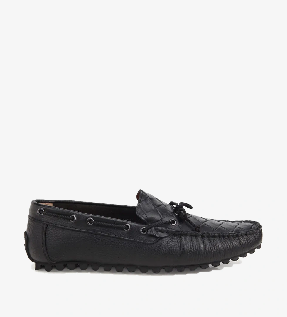 Erkek Deri Siyah Kroko Detaylı Günlük Loafer
