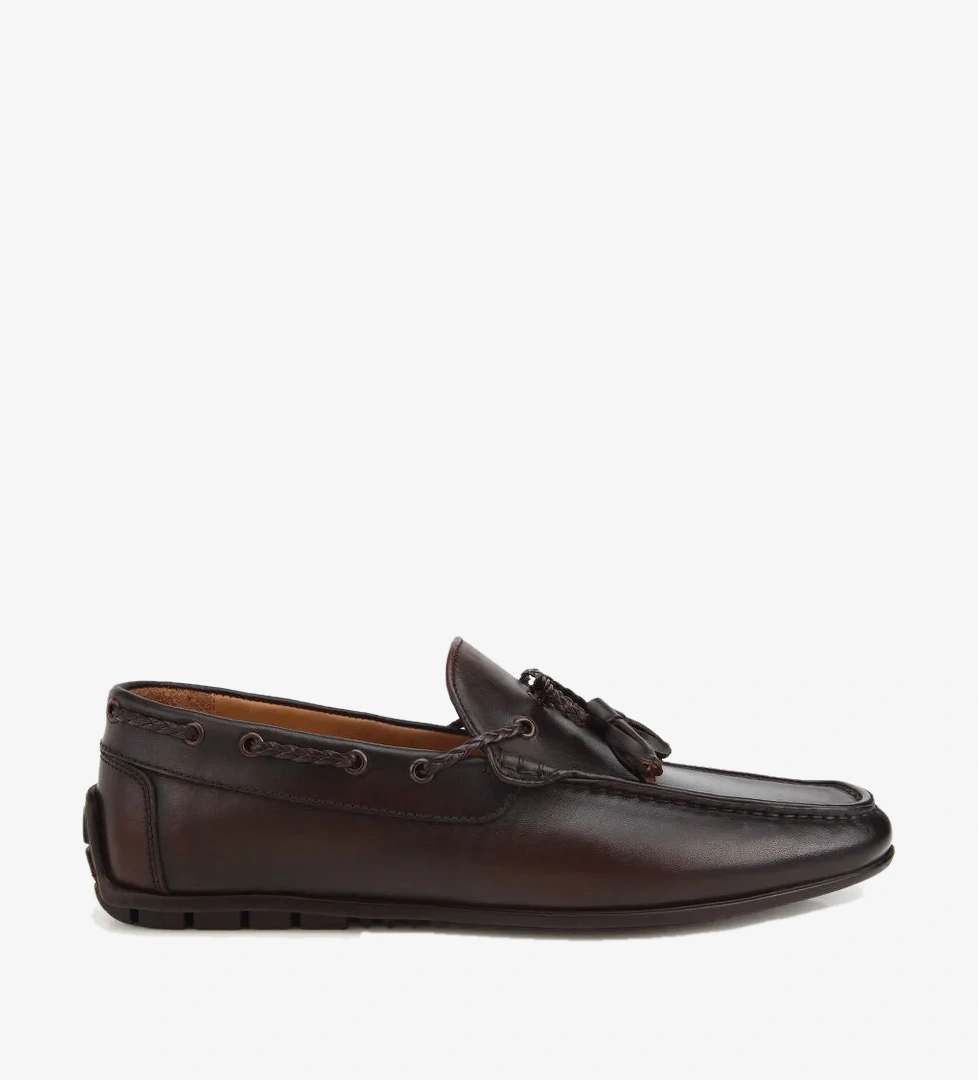 Erkek Deri Kahverengi Püskül Dikiş Detaylı Klasik Loafer