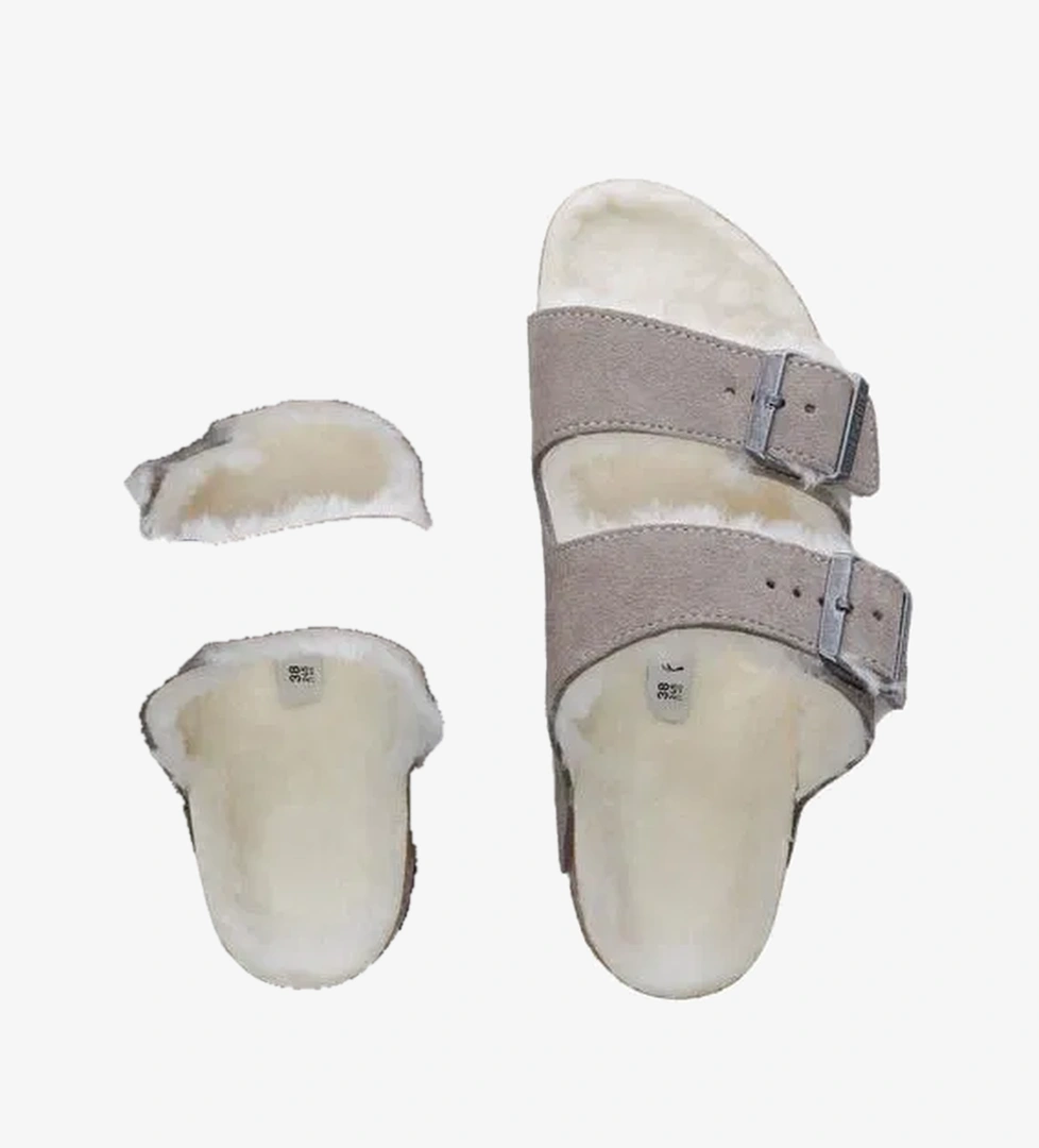 Birkenstock Suede Shearling Unisex Gri Terlik - Görsel 1