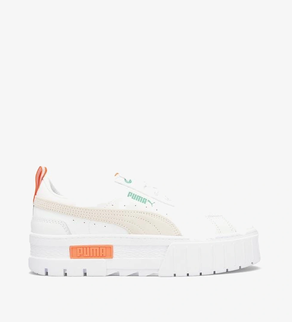 Puma Mayze Leather Kadın Beyaz Turuncu Spor Ayakkabı - Görsel 1