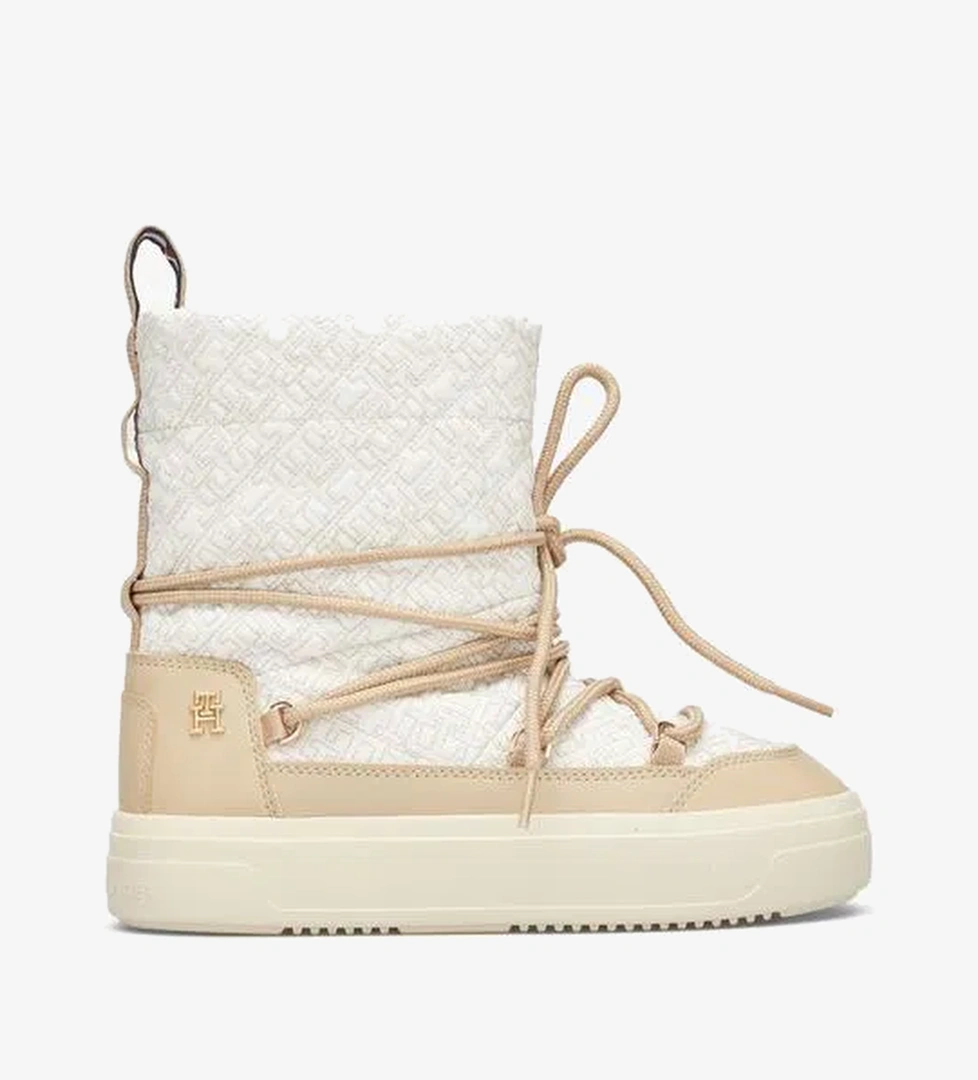 Tommy Hilfiger Lace-Up Monogram Kadın Bej Bot - Görsel 1