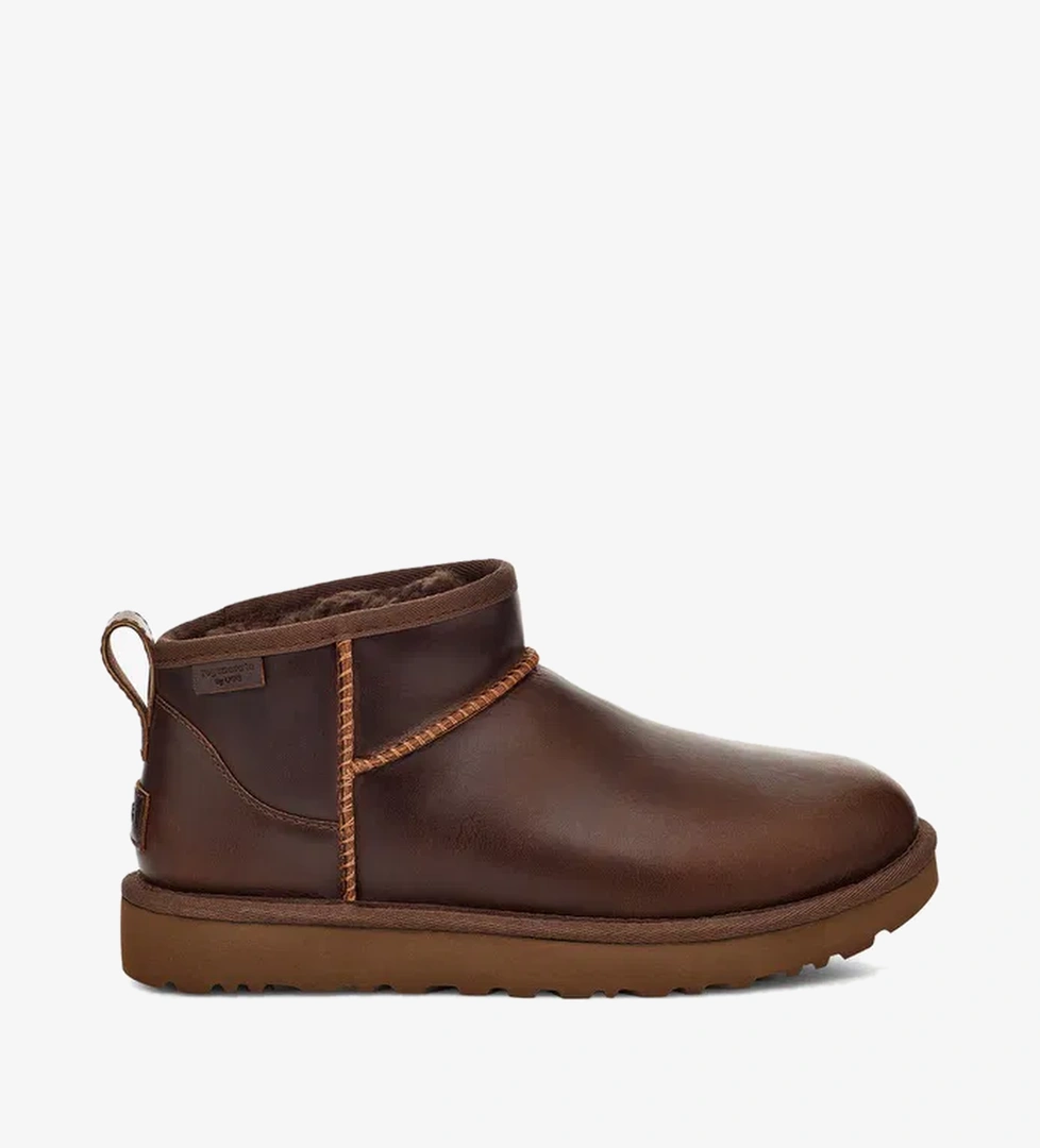 UGG Classic Ultra Mini Lthr Regen Kadın Kahverengi Bot
