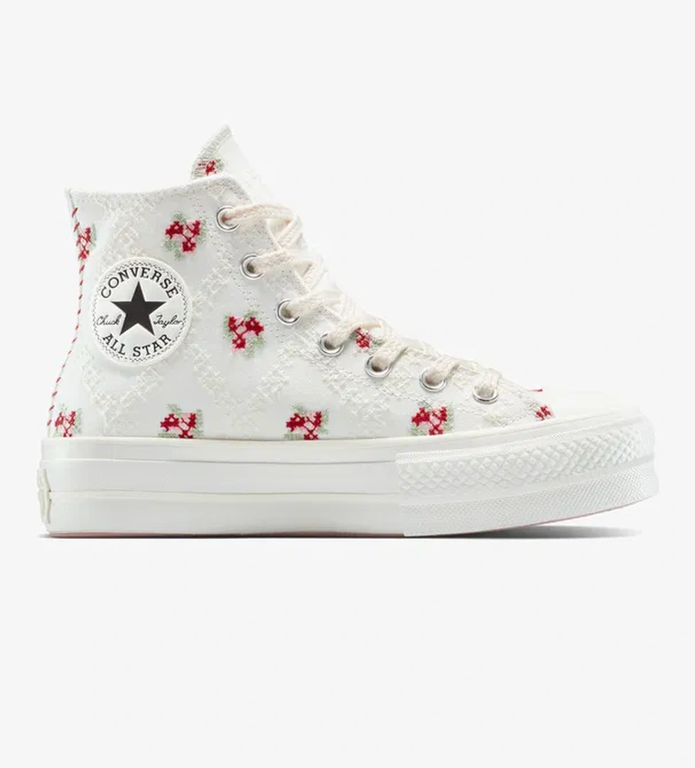 Converse Chuck Taylor All Star Lift Rose Cross Stitch Unisex Beyaz Platform Sneaker
