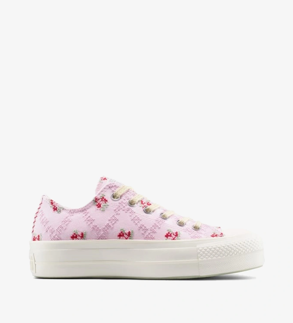 Converse Chuck Taylor All Star Lift Rose Cross Stitch Unisex Pembe Platform Sneaker
