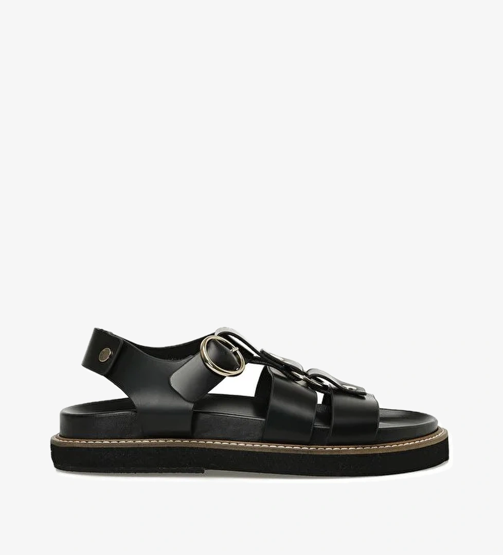 HERMON 5FX Siyah Kadın Kalın Taban Sandalet - Görsel 1