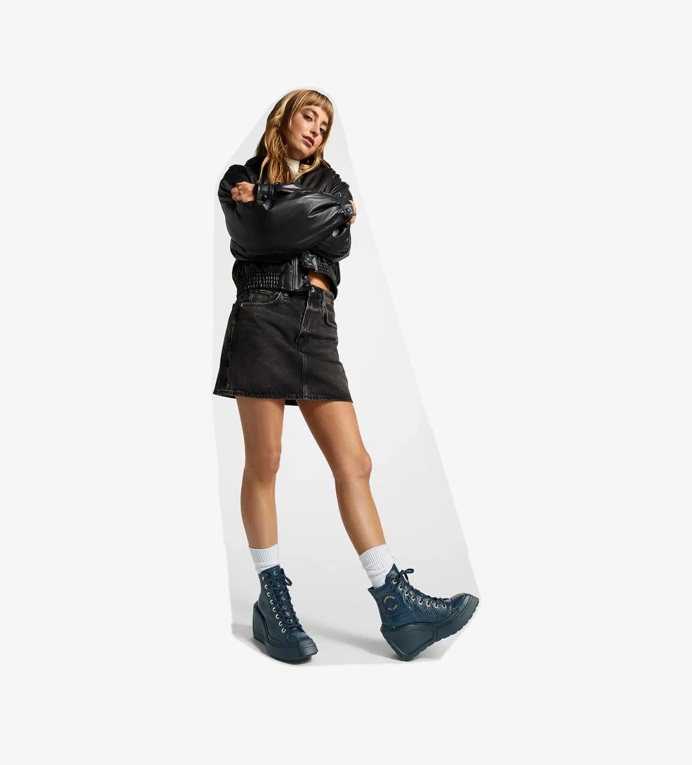 Converse Chuck 70 De Luxe Wedge Kadın Lacivert Deri Platform Sneaker