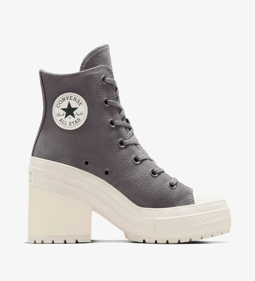Converse Chuck 70 De Luxe Heel Unisex Gri Deri Platform Sneaker