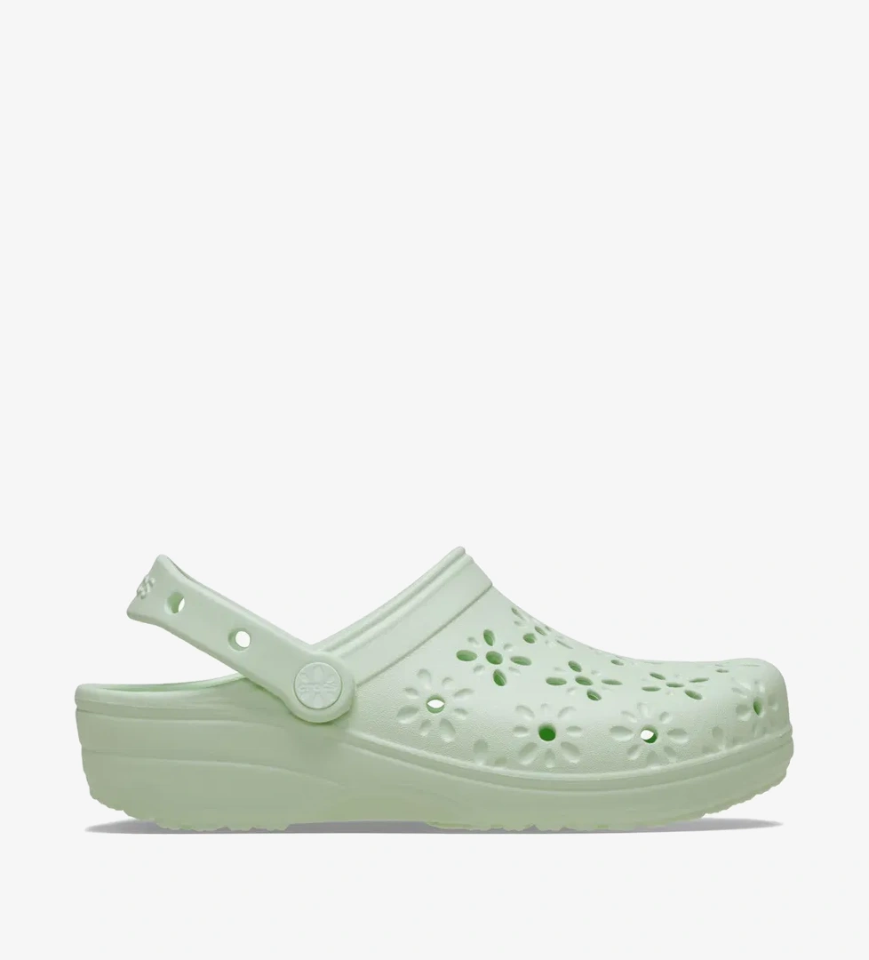 Crocs Classic Floral Cut Out Clog Kadın Yeşil Terlik - Görsel 1