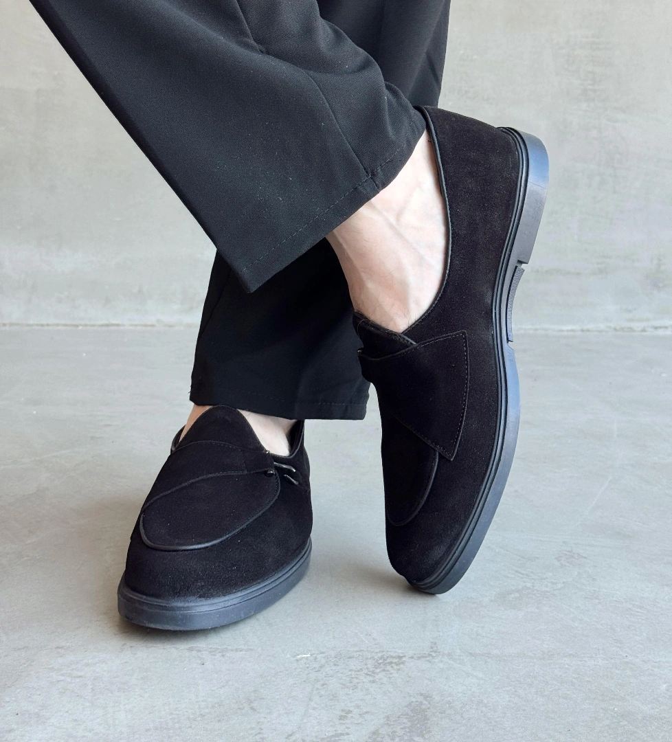 Erkek Ketench Özel Üretim Klasik Model %100 Deri Süet Loafer Ayakkabı-Siyah(E1667)