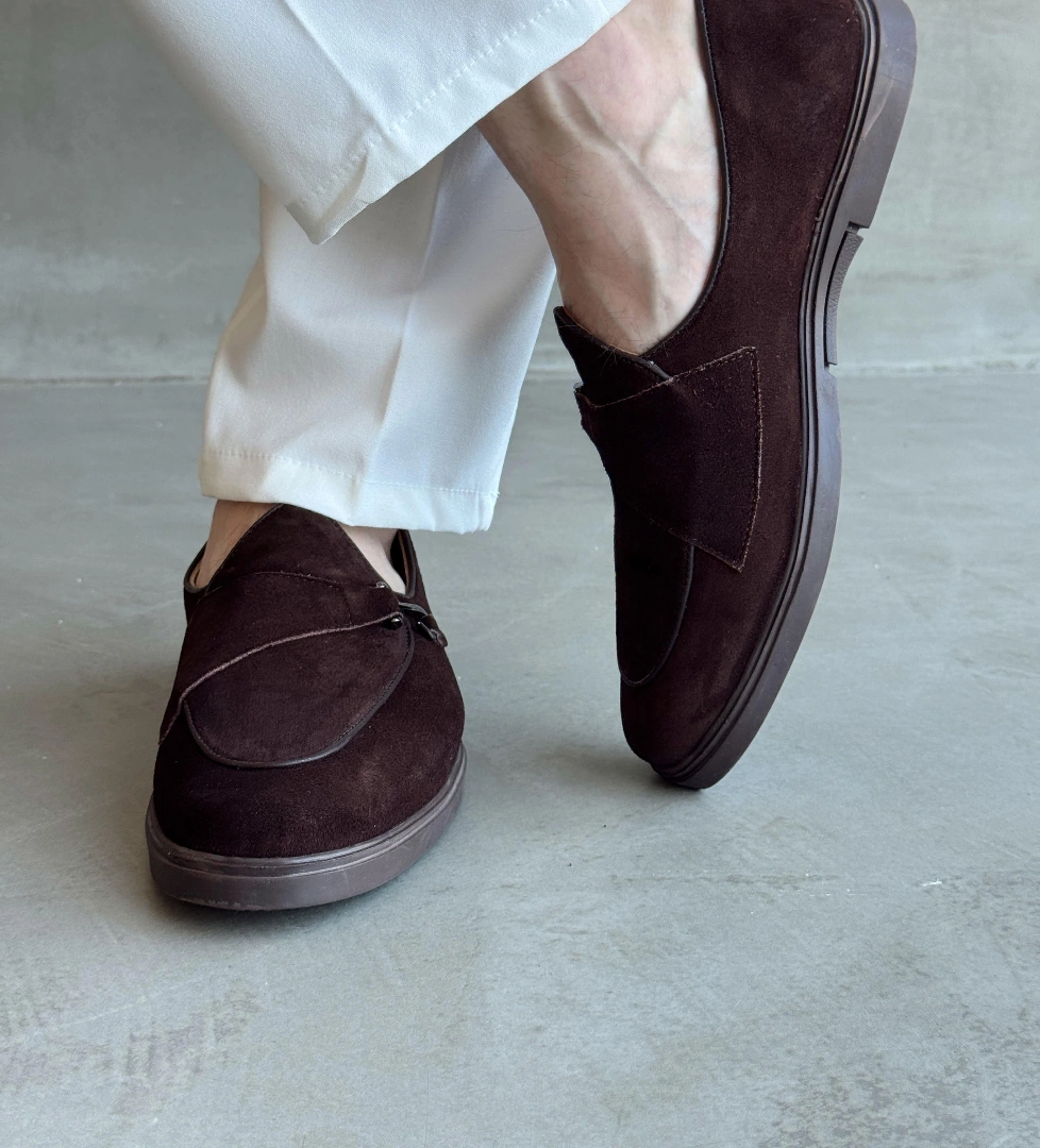 Erkek Ketench Özel Üretim Klasik Model %100 Deri Süet Loafer Ayakkabı-Kahverengi(E1667)