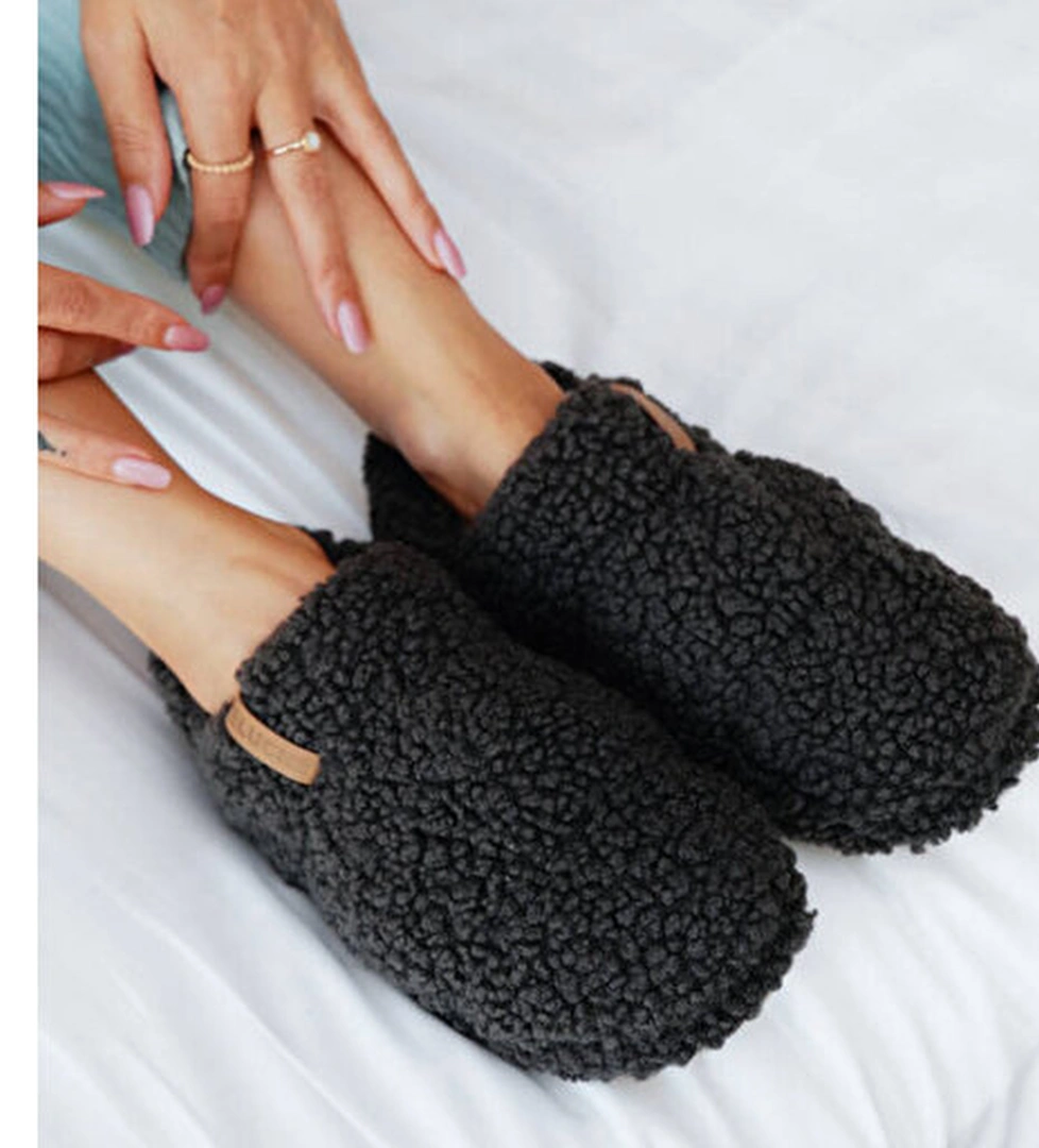 Peluche Ayakkabı Terlik Anthracite Teddy Women Slipper