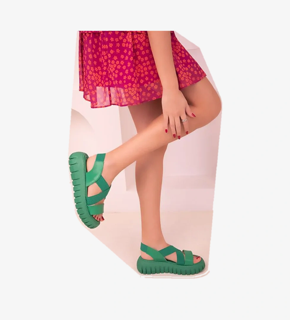 Deri Görünümlü Kalın Taban Kadın Sandalet - Görsel 1