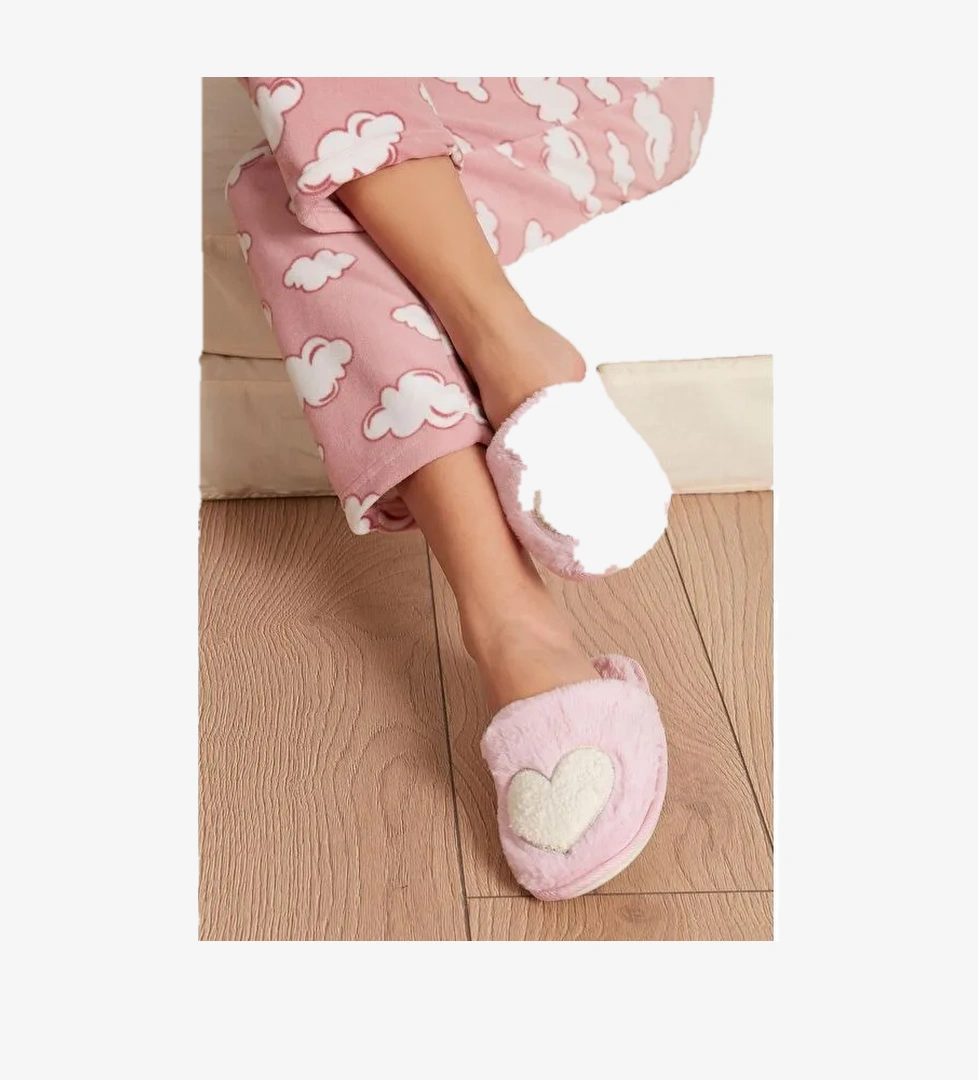 Lela Bayan Yumuşak Dokulu Tüylü Kalp Pudra Terlik 5958002 model görseli