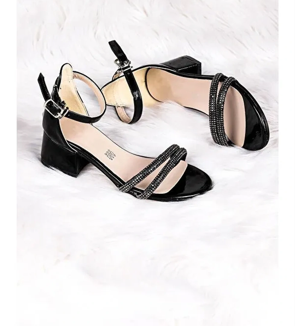 Sarer Rugan Taşlı Kız Çocuk 3 Cm Topuklu Sandalet Abiye Ayakkabı