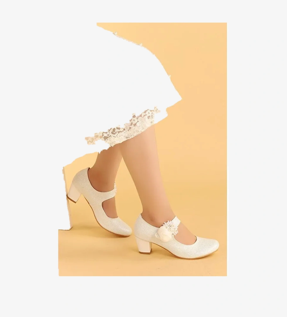 Angelina Kum Simli Günlük Kız Çocuk 4 Cm Topuklu Abiye Ayakkabı