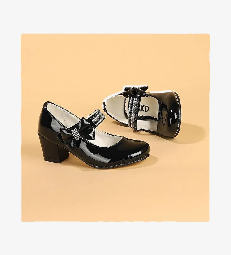 Cameli Rugan Günlük Kız Çocuk 4 Cm Topuklu Abiye Ayakkabı - Görsel 1