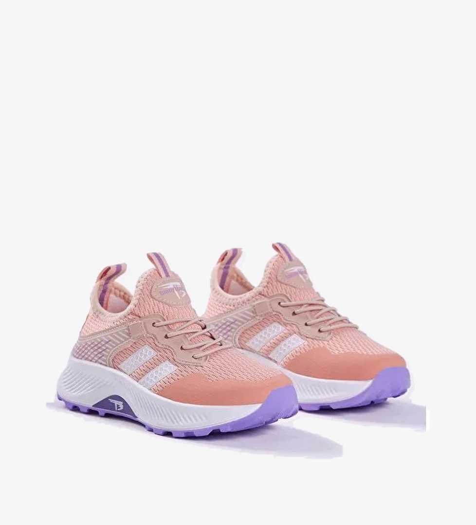 Çocuk Unisex Pudra Lila Rahat Kalıp Nefes Alabilen Kumaş Bağcıklı Sneaker - Görsel 1