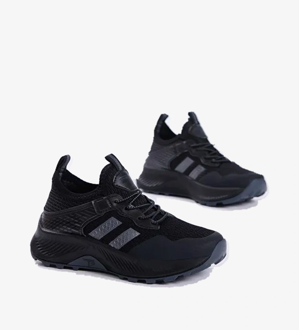 Çocuk Unisex Siyah Füme Rahat Kalıp Nefes Alabilen Kumaş Bağcıklı Sneaker - Görsel 1