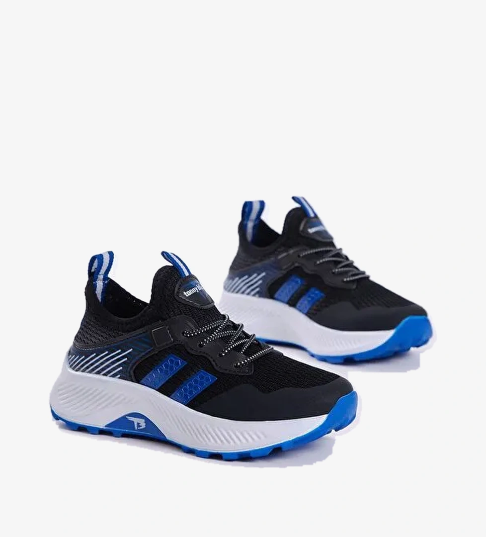 Çocuk Unisex Siyah Sax Rahat Kalıp Nefes Alabilen Kumaş Bağcıklı Sneaker - Görsel 1