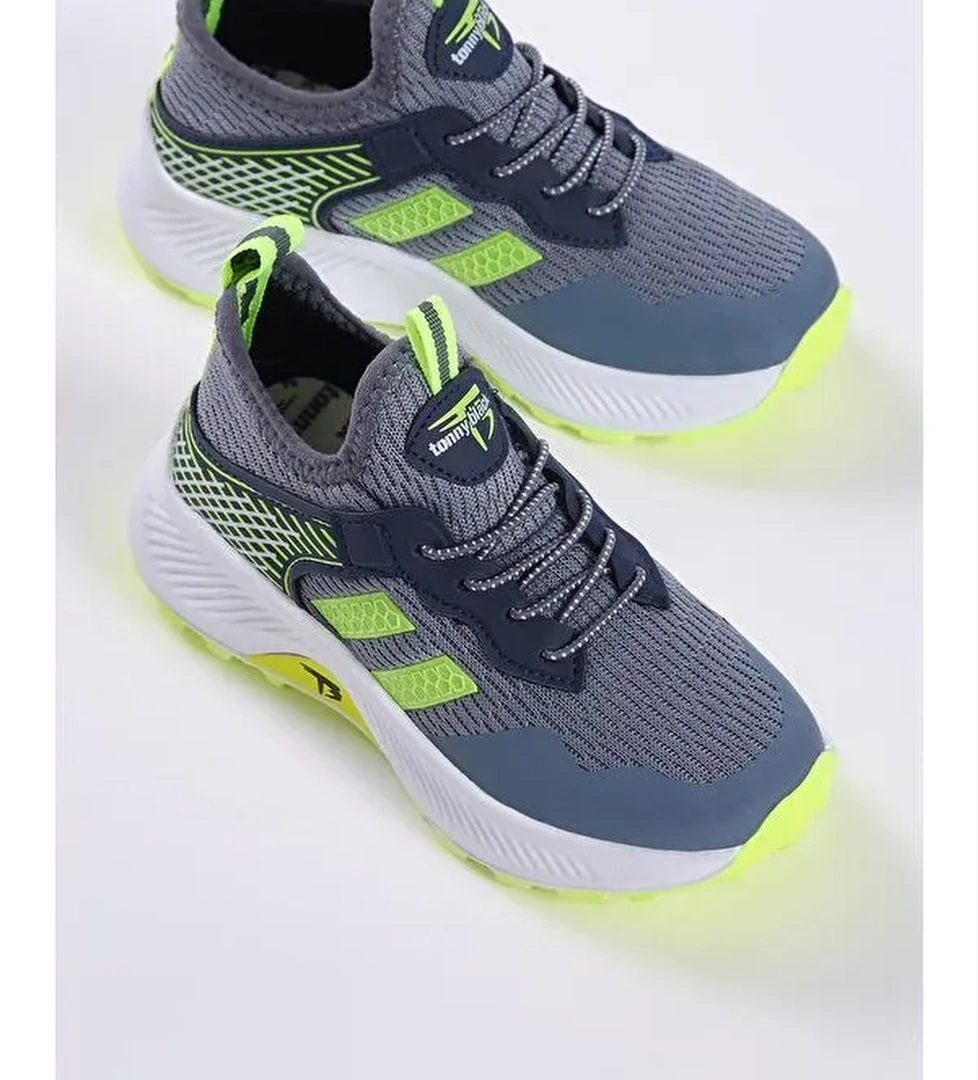 Çocuk Unisex Füme Sarı Rahat Kalıp Nefes Alabilen Kumaş Bağcıklı Sneaker - Görsel 1