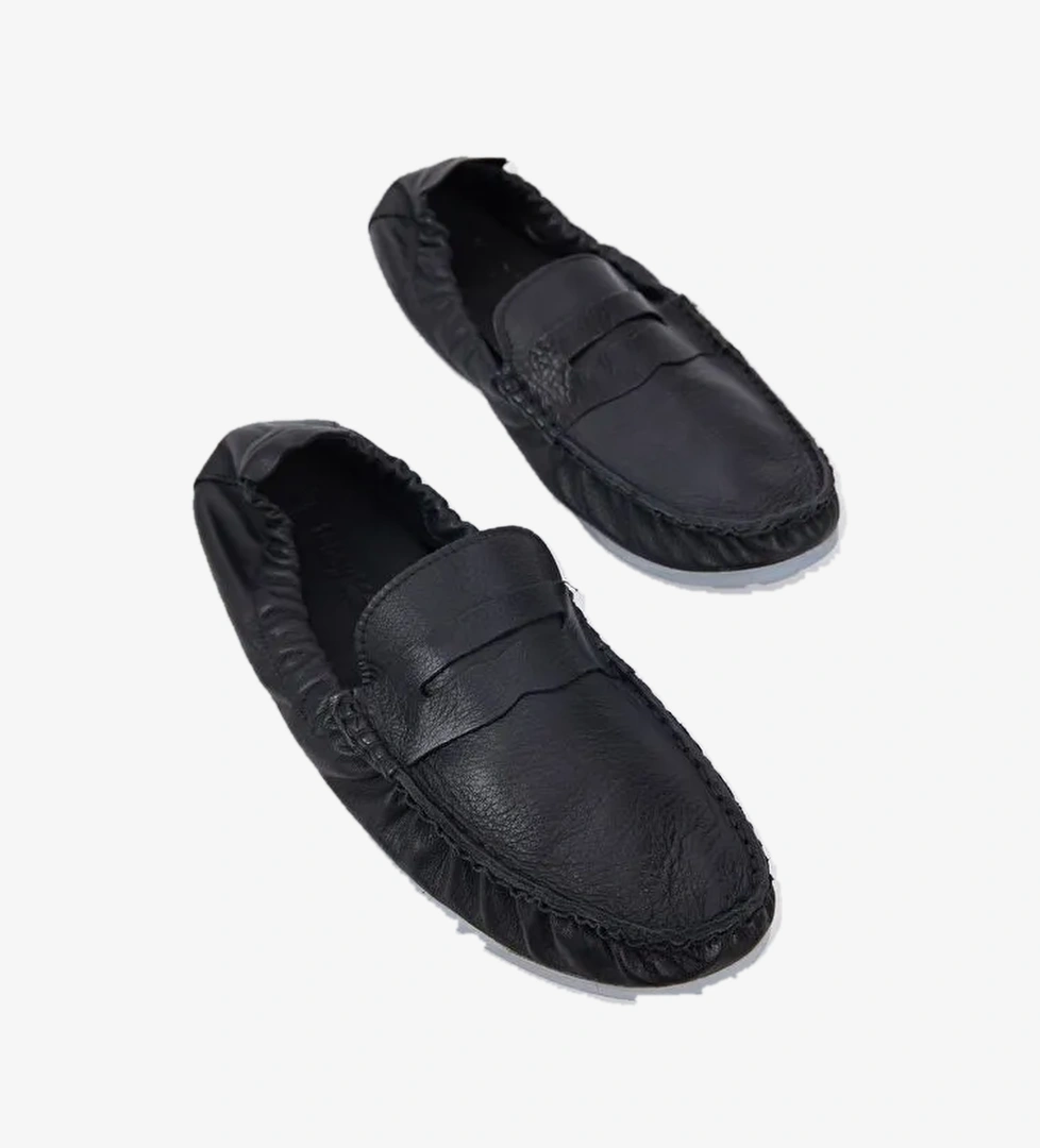 Erkek Siyah Arkası Lastikli Rahat Kalıp Hakiki Deri Loafer - Görsel 1