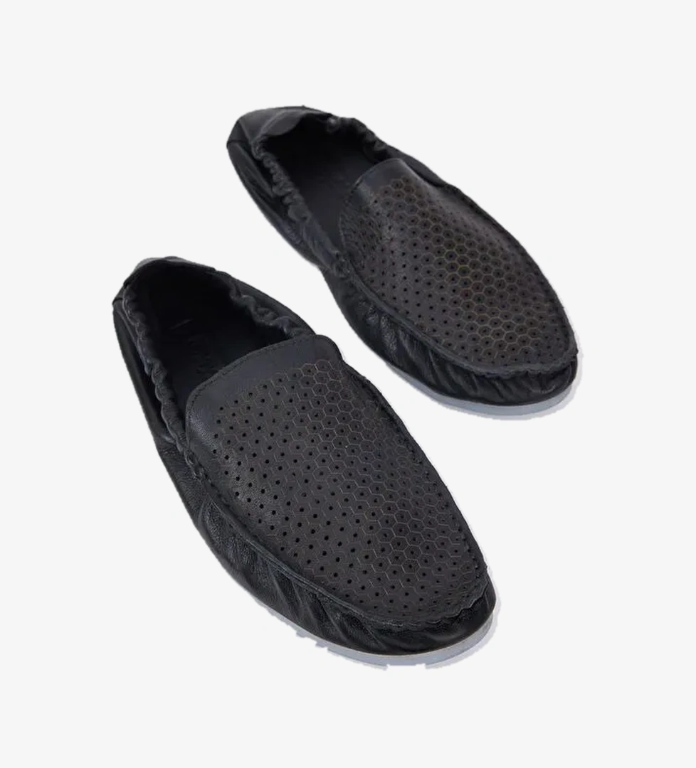 Erkek Siyah Arkası Lastikli Hakiki Deri Loafer - Görsel 1
