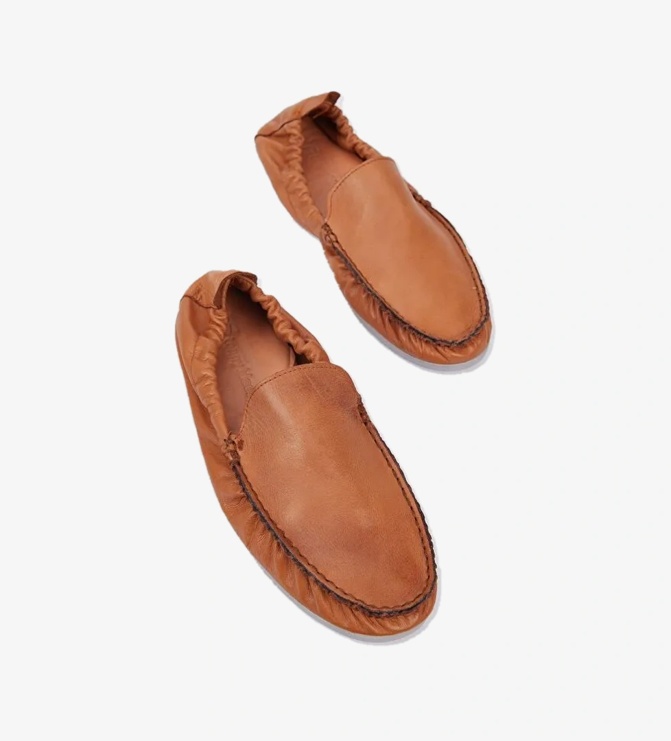 Erkek Taba Arkası Lastikli Rahat Kalıp Hakiki Deri Loafer - Görsel 1