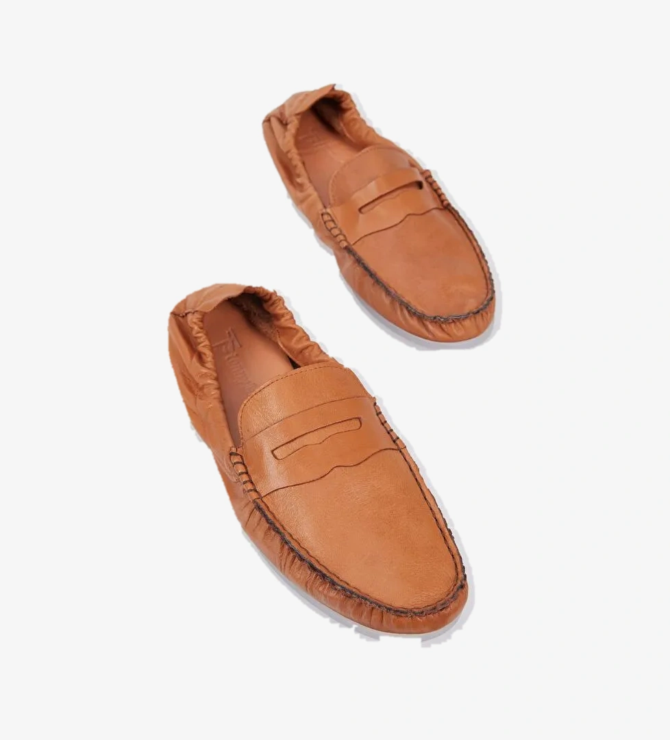 Erkek Taba Arkası Lastikli Rahat Kalıp Hakiki Deri Loafer - Görsel 1