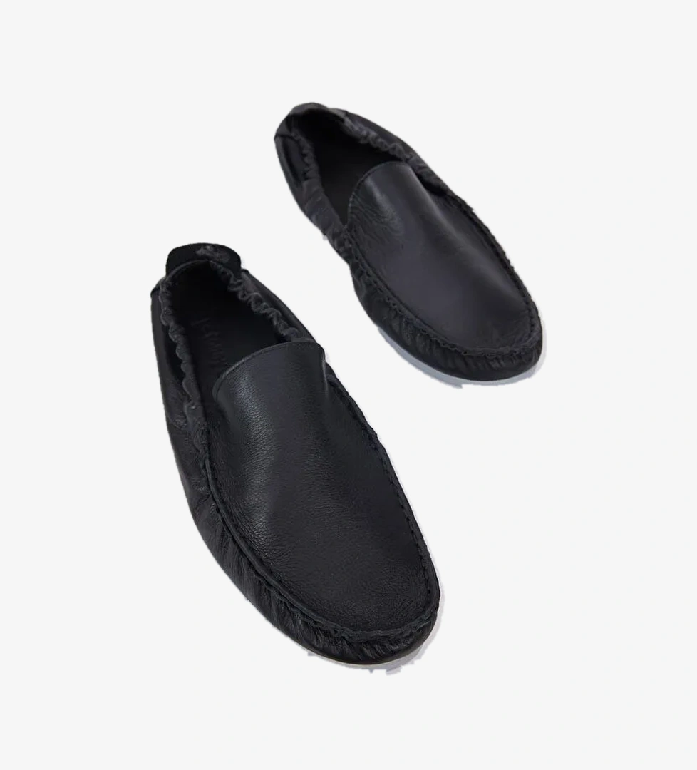 Erkek Siyah Arkası Lastikli Rahat Kalıp Hakiki Deri Loafer - Görsel 1