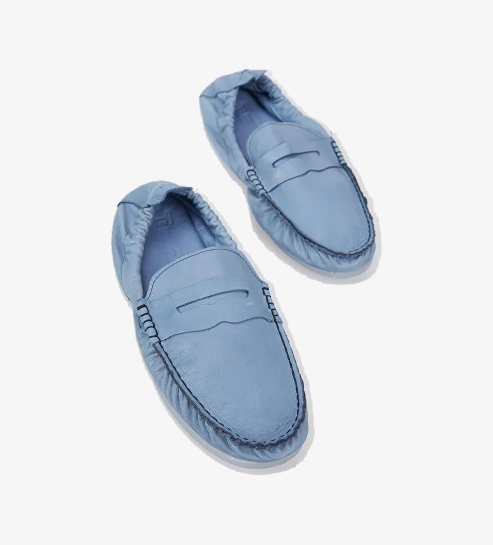 Erkek Mavi Arkası Lastikli Rahat Kalıp Hakiki Deri Loafer - Görsel 1