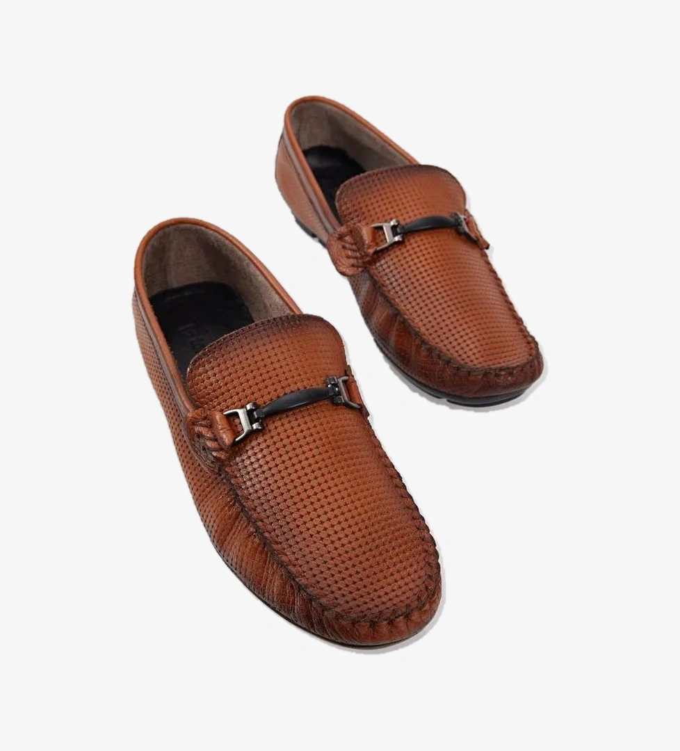 Tonny Black Erkek Taba Toka Detaylı Rahat Kalıp Hakiki Deri Loafer model görseli