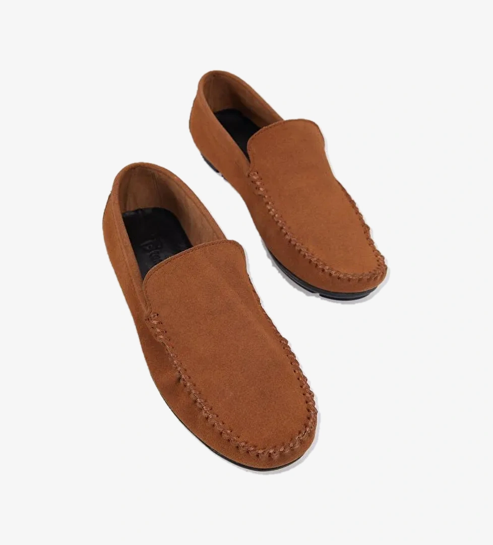 Erkek Taba Rahat Kalıp Hakiki Deri Süet Loafer - Görsel 1