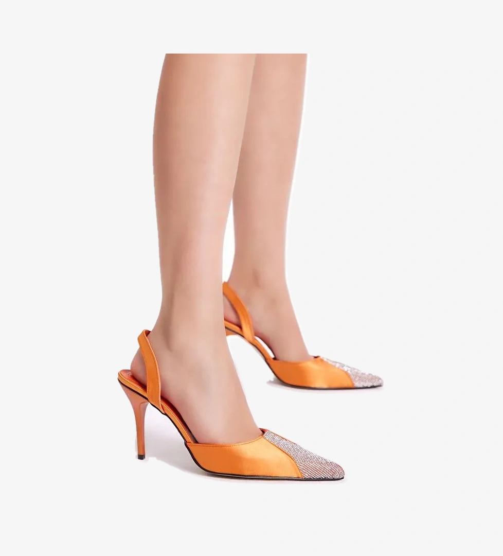 Tonny Black Kadın Oranj Gecce Serisi Önü Taş İşlemeli Sivri Burunlu Topluklu Ayakkabı model görseli