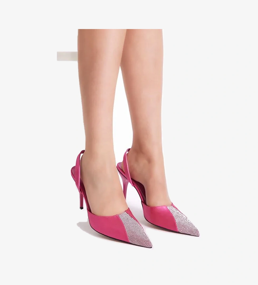 Tonny Black Kadın Fuşya Gecce Serisi Önü Taş İşlemeli Sivri Burunlu Topluklu Ayakkabı model görseli