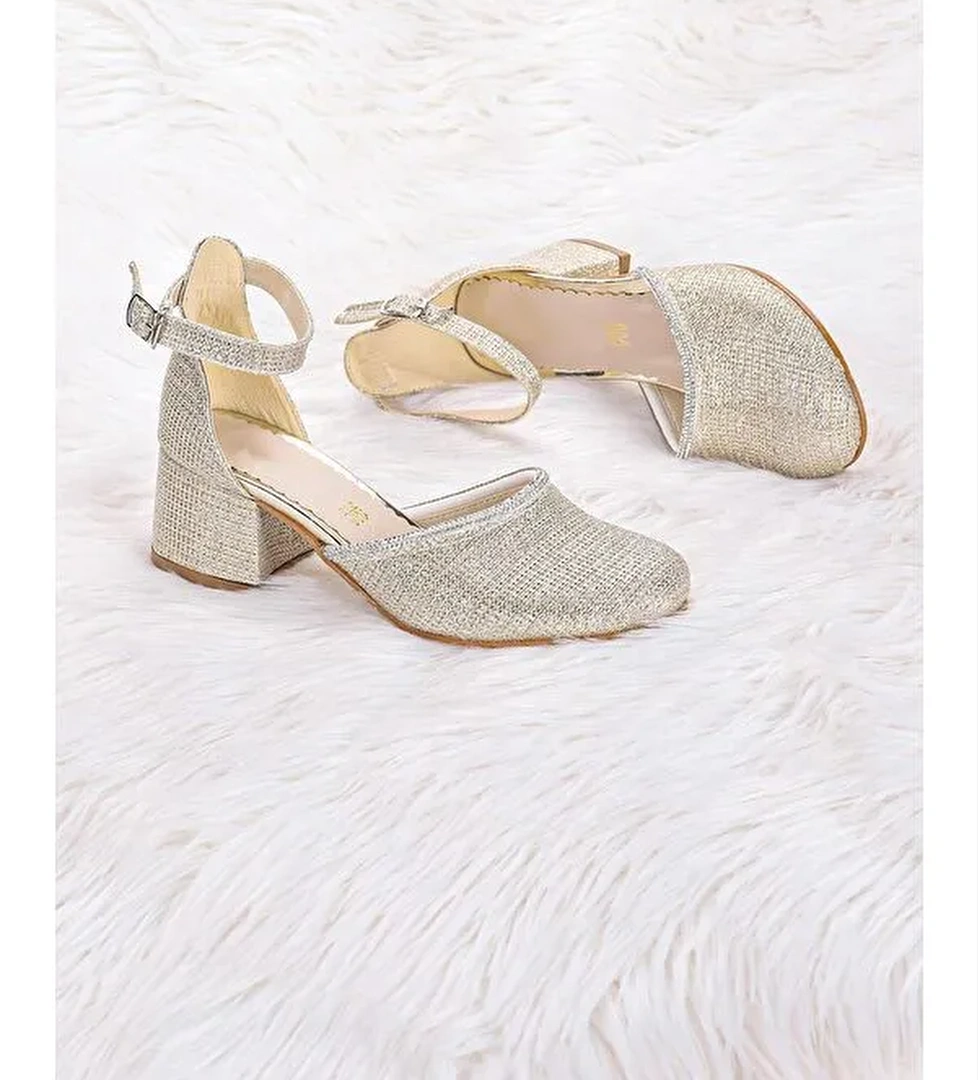 Ressa Çupra Taşlı Kız Çocuk 5 Cm Topuklu Sandalet Abiye Ayakkabı