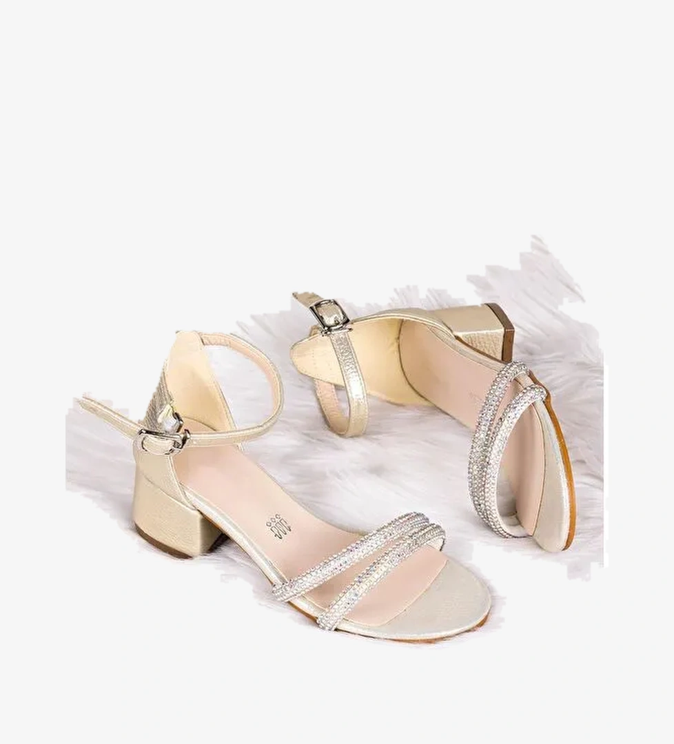 Sarer Vakko Taşlı Kız Çocuk 3 Cm Topuklu Sandalet Abiye Ayakkabı - Görsel 1