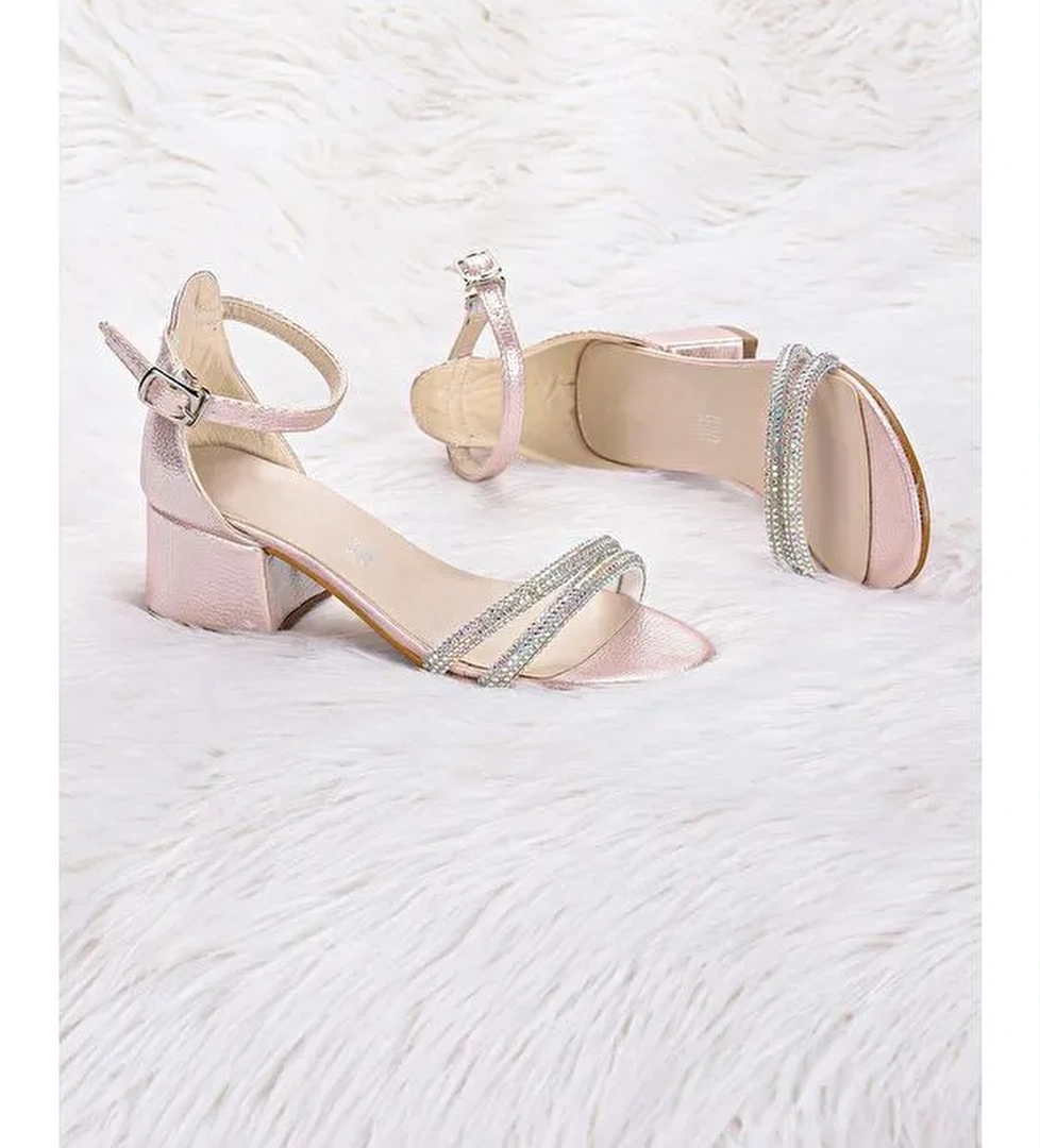 Sarer Vakko Taşlı Kız Çocuk 3 Cm Topuklu Sandalet Abiye Ayakkabı