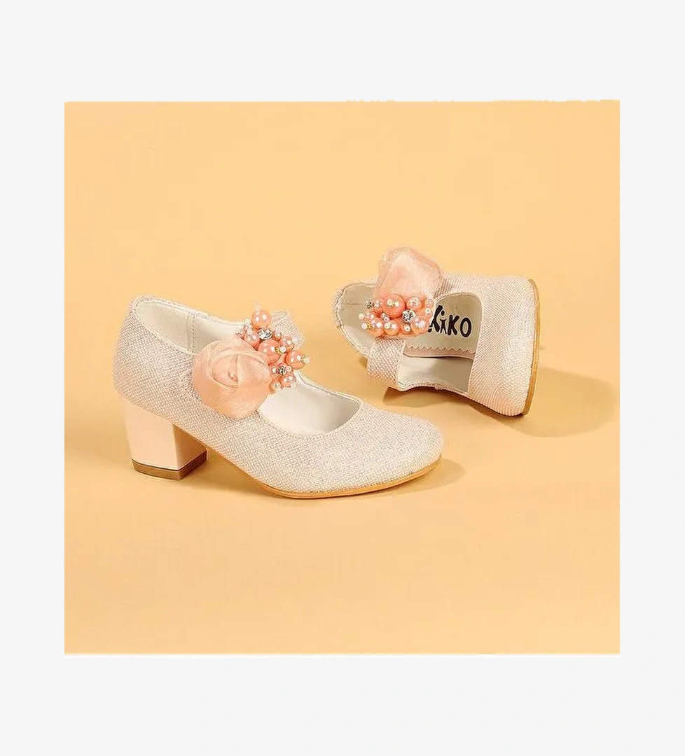 Angelina Kum Simli Günlük Kız Çocuk 4 Cm Topuklu Abiye Ayakkabı - Görsel 1