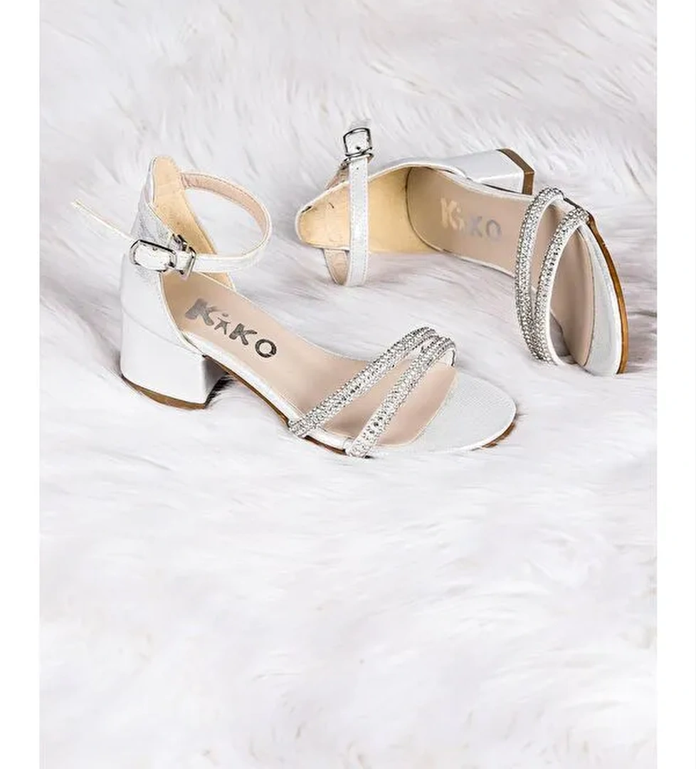 Sarer Vakko Taşlı Kız Çocuk 3 Cm Topuklu Sandalet Abiye Ayakkabı