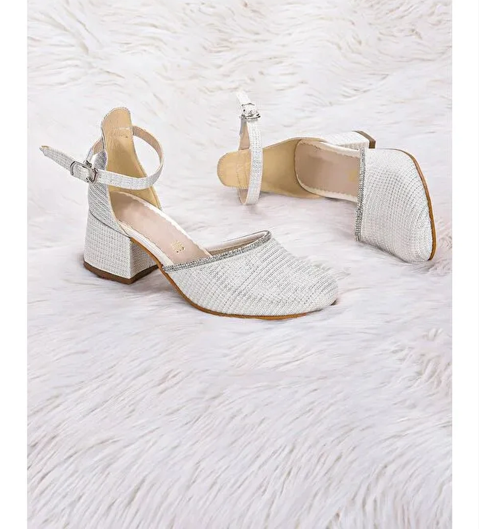 Ressa Çupra Taşlı Kız Çocuk 5 Cm Topuklu Sandalet Abiye Ayakkabı