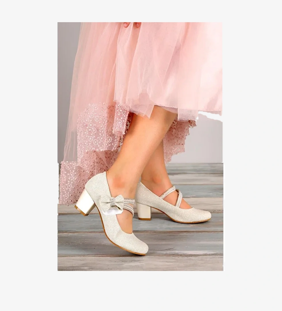 Aisha Kum Simli Günlük Kız Çocuk 4 Cm Topuklu Abiye Ayakkabı