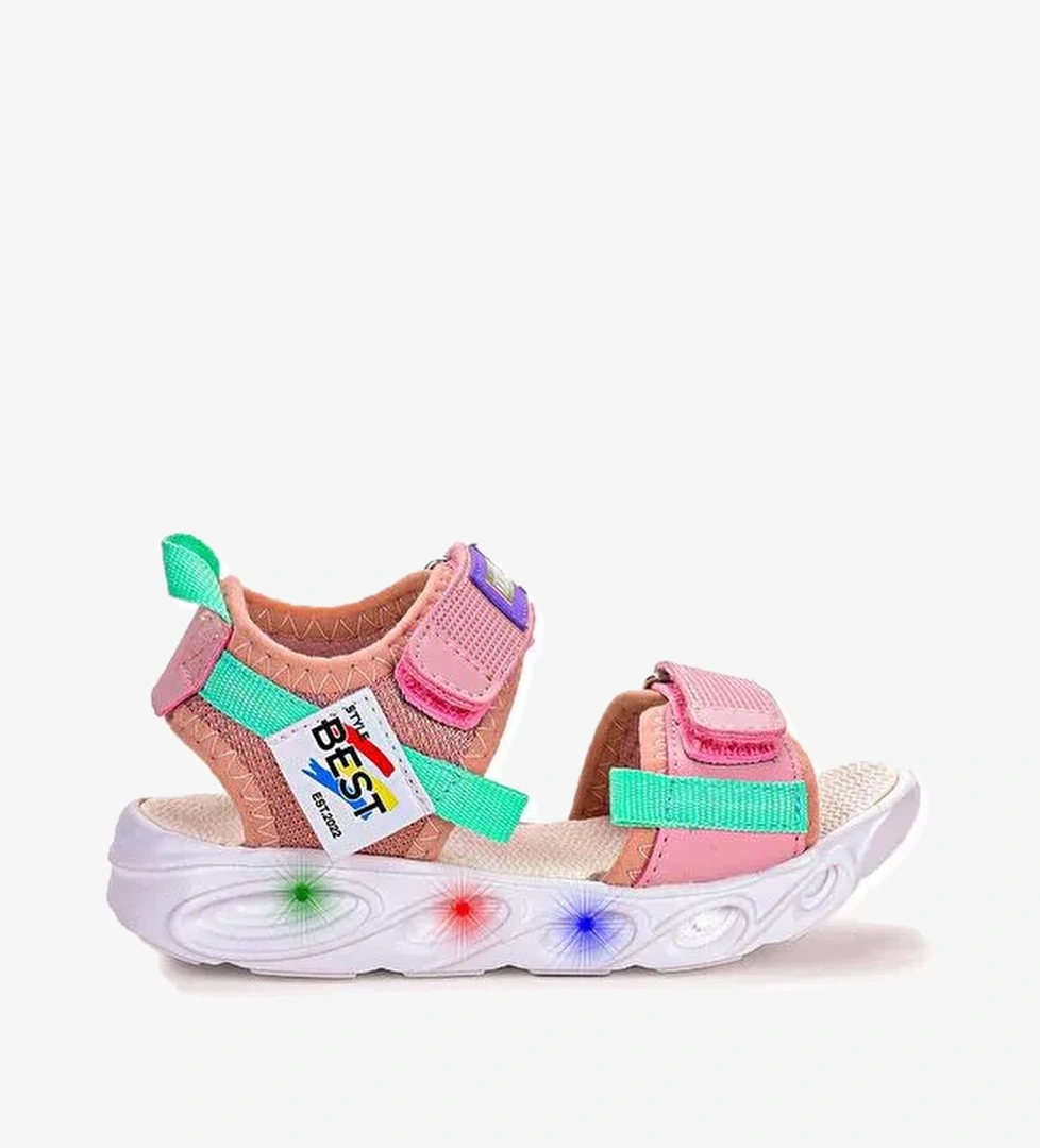 100 Işıklı Kız/Erkek Çocuk Cırtlı Sandalet Ayakkabı 100 - Görsel 1