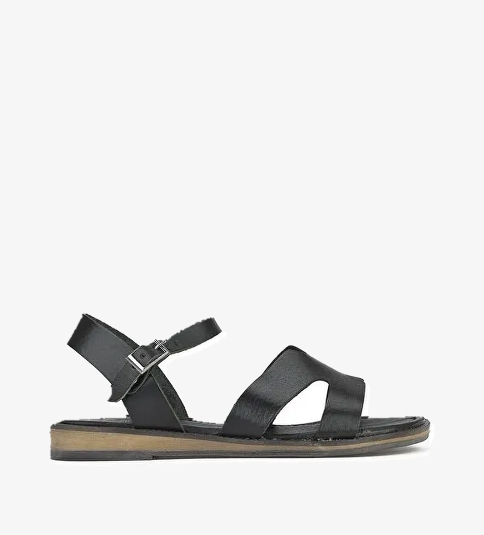 Kadın Hakiki Deri Sandalet 1311010 436 Siyah - Görsel 1