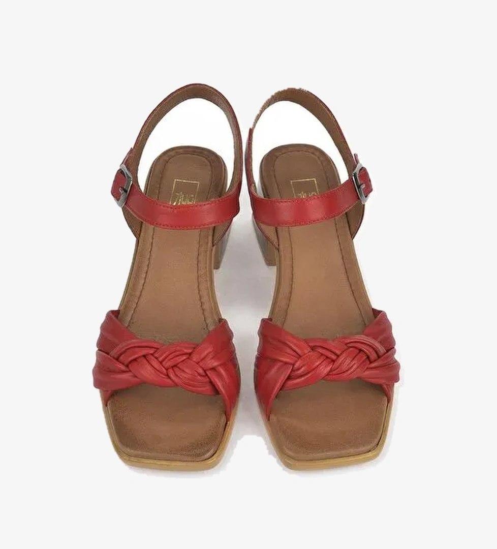 Kadın Hakiki Deri Topuklu Sandalet 131992 19001 Kırmızı - Görsel 1