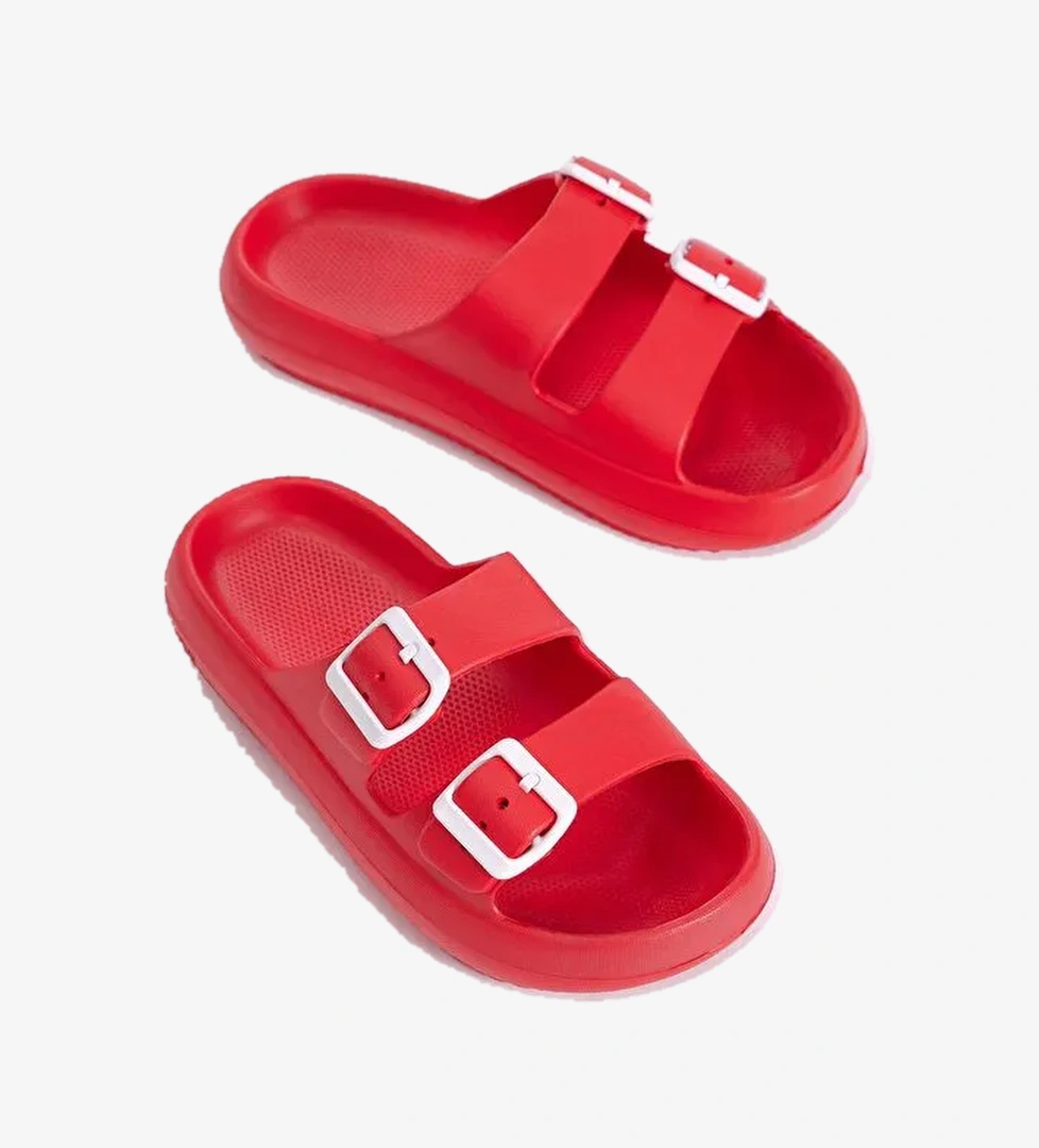 Kadın Kırmızı Rahat Kalıp Tokalı Yüksek Taban Eva Terlik - Görsel 1