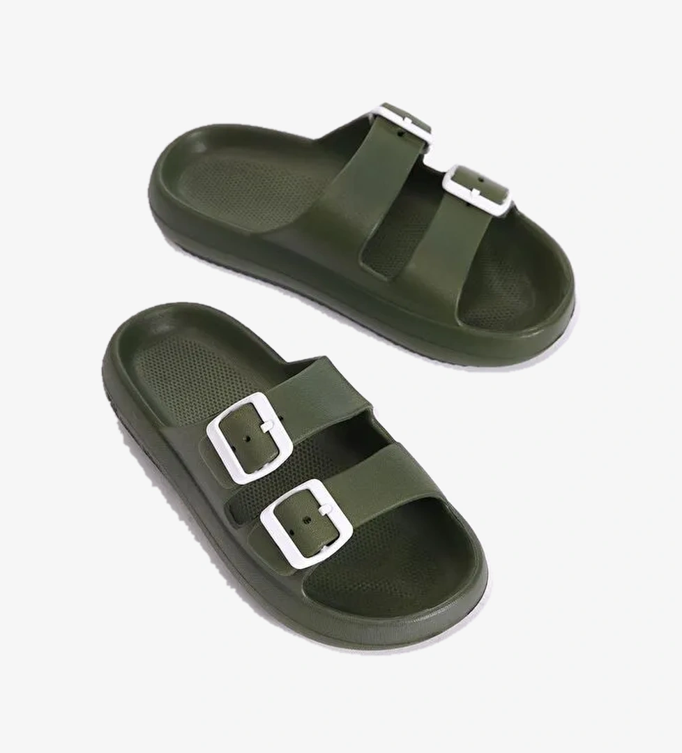 Tonny Black Kadın Haki Rahat Kalıp Tokalı Yüksek Taban Eva Terlik model görseli