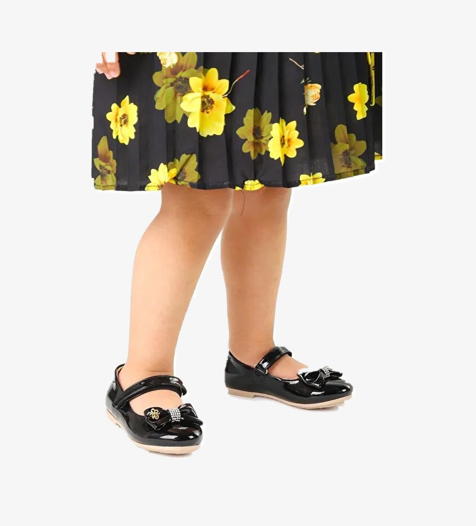 Cırtlı Fiyonklu Kız Çocuk Babet Ayakkabı Ege 201 Rugan