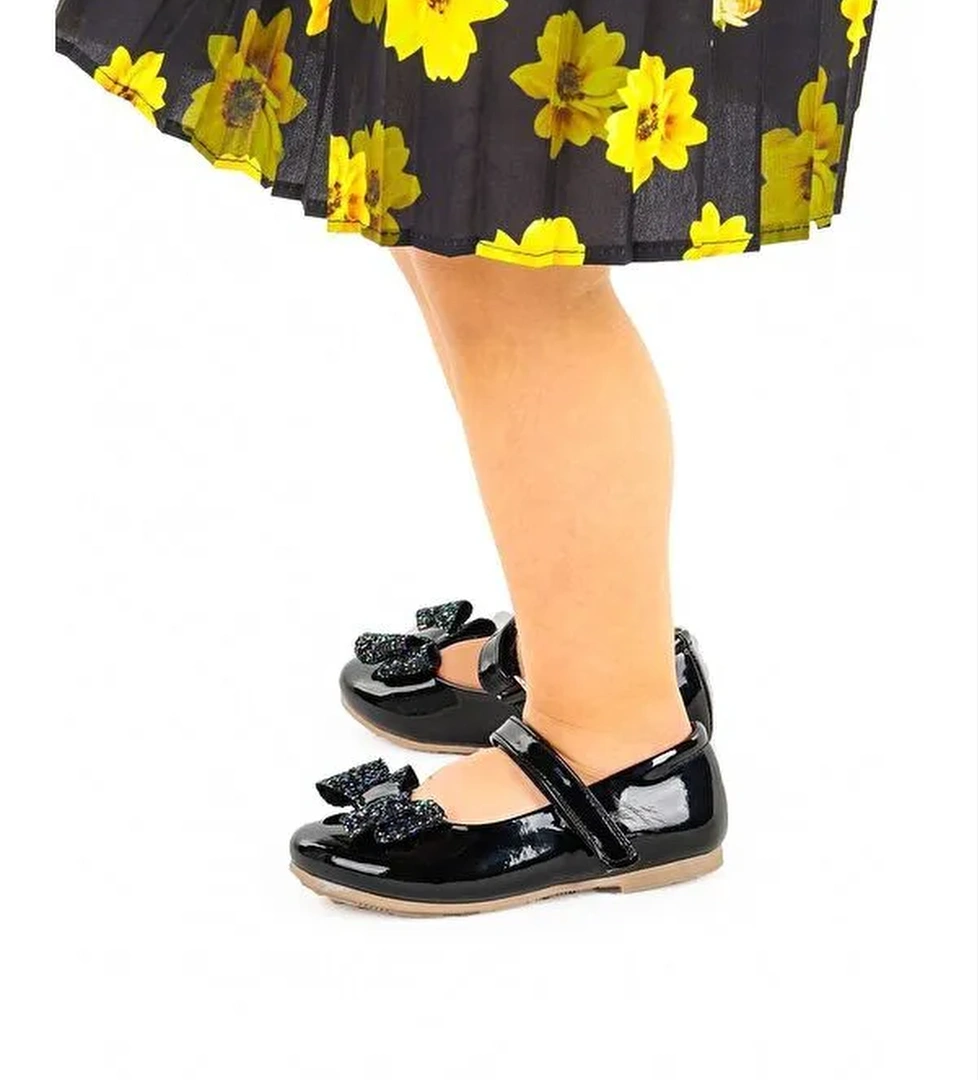 Cırtlı Fiyonklu Kız Çocuk Babet Ayakkabı Ege 200 Rugan